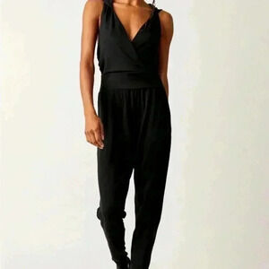 Free People Black Second Chance Jumpsuit Sz S Harem Hooded Boho